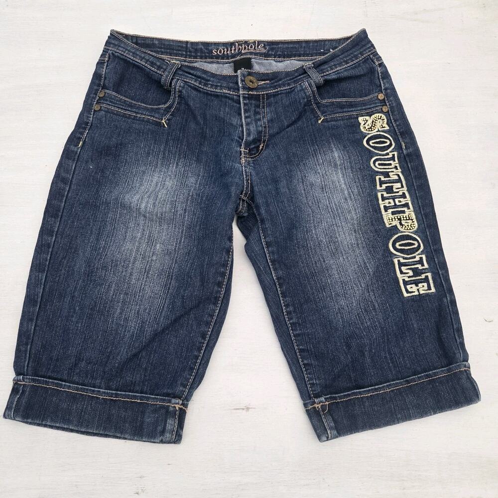 Southpole Jean Shorts Adult 7 Denim Y2K Hip Hop Embroidered Womens